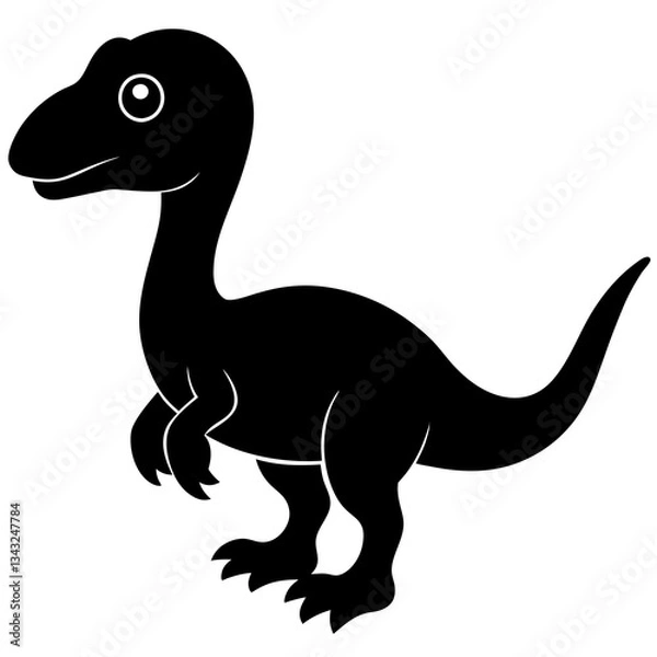 Fototapeta baby dinosaur, dragon  black silhouette vector, Simple silhouette Design vector icon with white background.