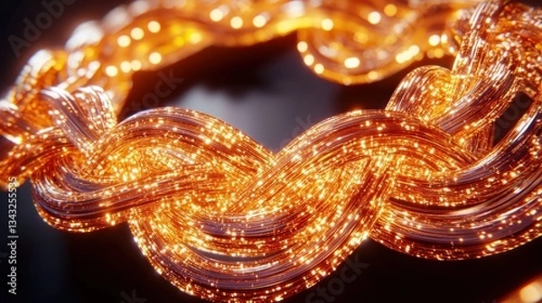 Fototapeta Golden Braid Abstract, Glowing, Dark Background