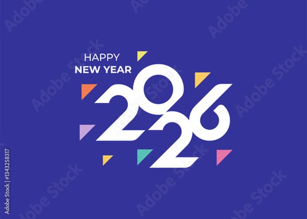 Fototapeta Happy New Year 2026 Greeting banner logo design illustration, Modern Creative and Colorful 2026 new year vector background