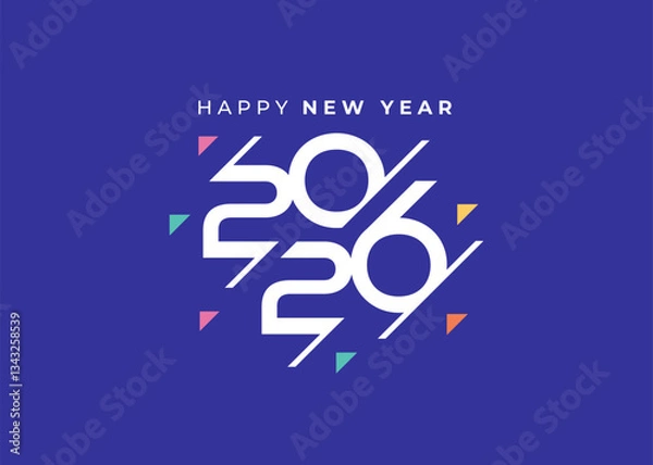 Fototapeta Happy New Year 2026 Greeting banner logo design illustration, Modern Creative and Colorful 2026 new year vector background