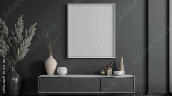 Fototapeta Elegant contemporary interior design with blank frame and decorative elements
