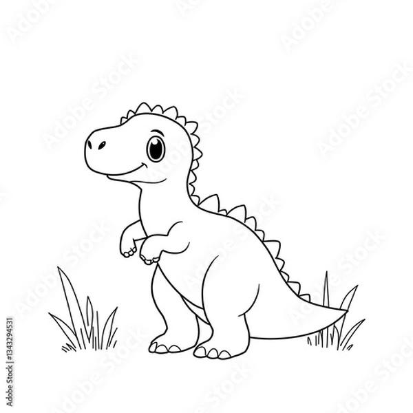 Obraz Step into the prehistoric world of cuteness with this Kawaii Velociraptor Coloring Page! This adorable baby Velociraptor is designed with bold, thick outlines, making it perfect for coloring book love