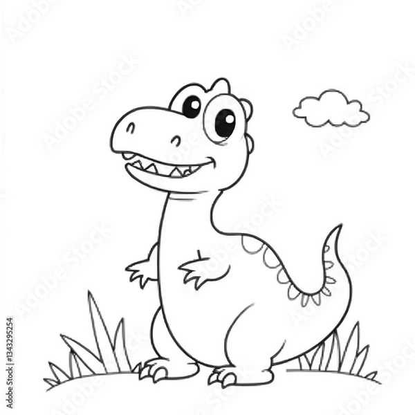Obraz Step into the prehistoric world of cuteness with this Kawaii Velociraptor Coloring Page! This adorable baby Velociraptor is designed with bold, thick outlines, making it perfect for coloring book love