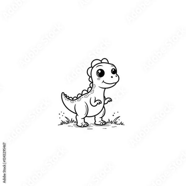 Obraz Step into the prehistoric world of cuteness with this Kawaii Velociraptor Coloring Page! This adorable baby Velociraptor is designed with bold, thick outlines, making it perfect for coloring book love