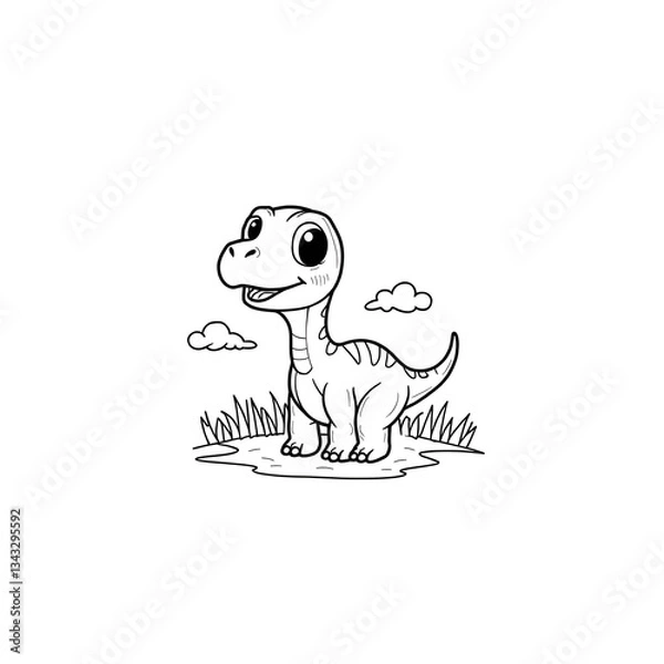 Obraz Step into the prehistoric world of cuteness with this Kawaii Velociraptor Coloring Page! This adorable baby Velociraptor is designed with bold, thick outlines, making it perfect for coloring book love
