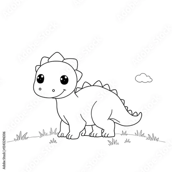 Obraz Step into the prehistoric world of cuteness with this Kawaii Velociraptor Coloring Page! This adorable baby Velociraptor is designed with bold, thick outlines, making it perfect for coloring book love