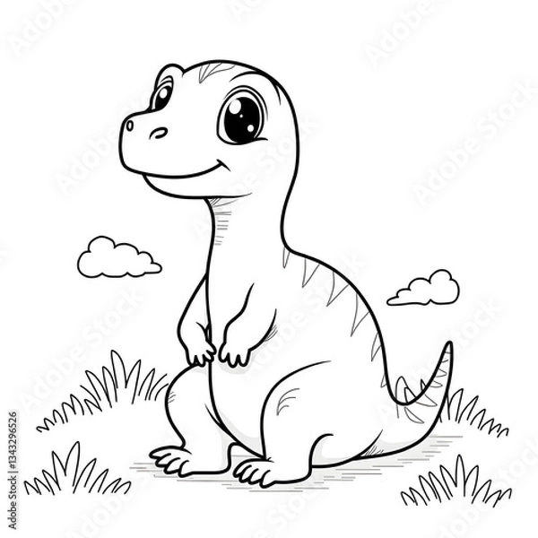 Obraz Step into the prehistoric world of cuteness with this Kawaii Velociraptor Coloring Page! This adorable baby Velociraptor is designed with bold, thick outlines, making it perfect for coloring book love
