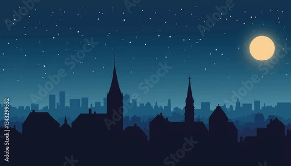 Fototapeta Geometric skyline under starry night, urban tranquility