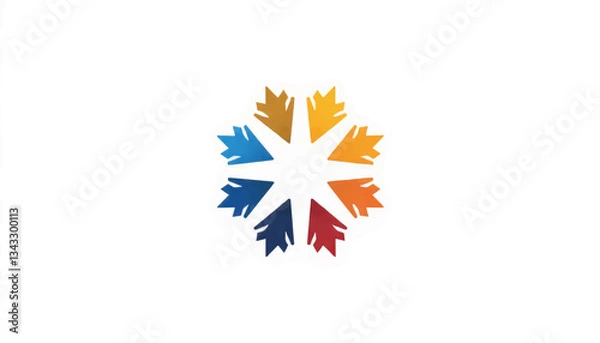 Fototapeta Colorful geometric star design with leaves, minimalist symbolism