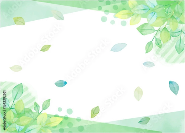 Obraz 水彩手書きの新緑のフレーム背景