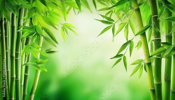 Fototapeta bamboo background with green leaves copy space
