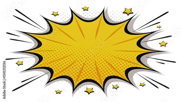 Fototapeta Yellow Comic Book Explosion Speech Bubble with Stars Design Element