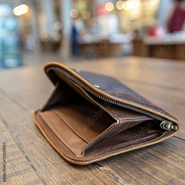 Fototapeta empty wallet on a wooden table