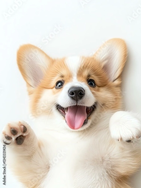 Fototapeta Happy corgi puppy playing and having fun.