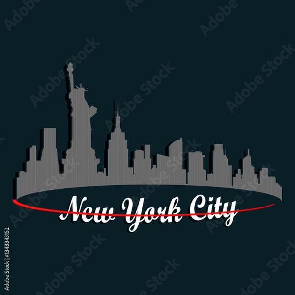 Fototapeta gray skyline new york city silhouette modern vector text, illustration vector style, letters style