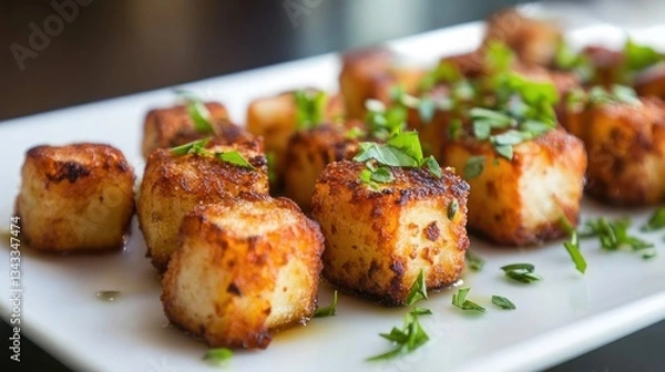 Fototapeta Crispy Fried Cheese Cubes