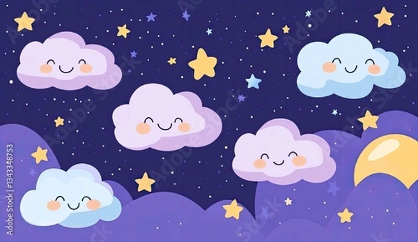 Obraz Cute clouds and stars in the night sky