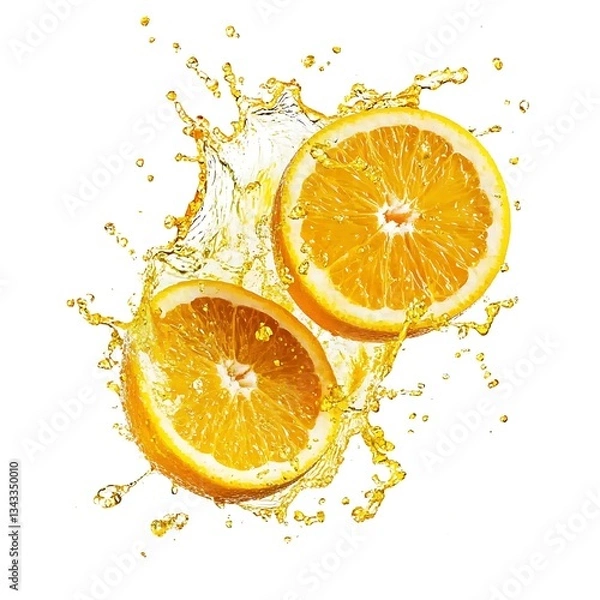 Fototapeta Burst of Citrus: A vibrant burst captures the dynamic splash of freshly cut oranges, highlighting their juicy interior and the refreshing essence of citrus.