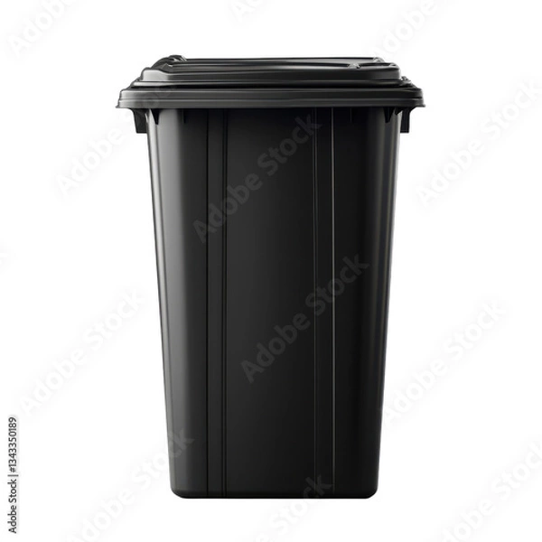 Fototapeta Isolated Black Trash Bin on a White Background for Cleanliness and Waste Management Concepts, on the transparent Background. PNG Format