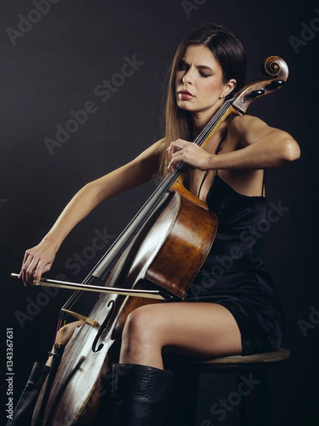 Fototapeta Attractive cello player playing her instrument