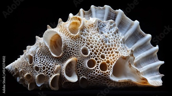 Obraz Detailed close up image of an intricate seashell on black background