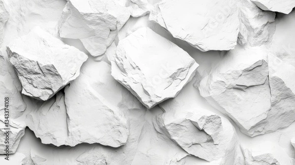Fototapeta close up of rough, irregular white stones stacked. The textures and shadows create a sense of depth and simplicity