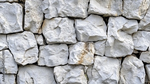 Fototapeta a close-up of an old stone wall, with each stone uniquely shaped and arranged