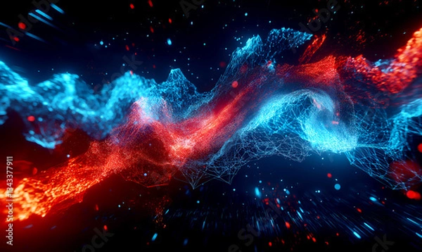Fototapeta Data streams low poly digital background with abstract polygonal design