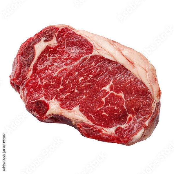 Obraz A well-marbled ribeye steak showcasing rich red meat and creamy fat, perfect for grilling or searing, Transparent background.