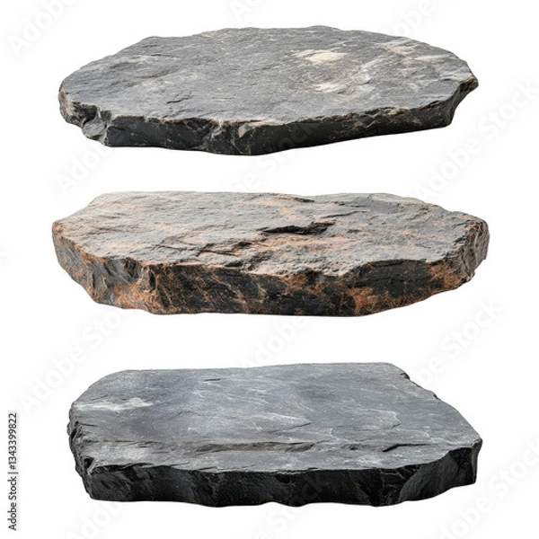 Fototapeta Collection of Flat Rocks and Stones Suitable for Creative Landscaping Projects, on the transparent Background. PNG Format