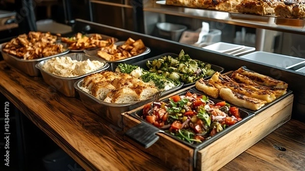 Fototapeta A Mediterranean buffet featuring Greek salad.