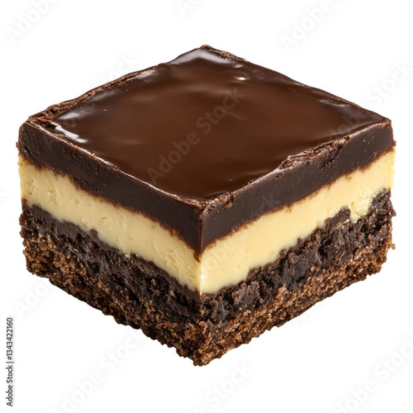 Fototapeta Deliciously Rich Nanaimo Bar Perfect for Dessert or Party Treats, on the transparent Background. PNG Format