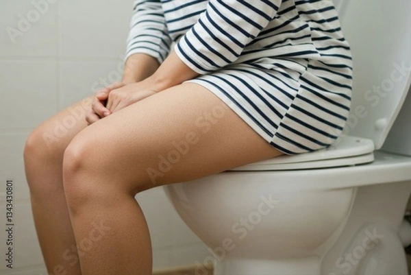 Fototapeta Asian woman urinating in toilet,problem of Polyuria,urination disorders,frequent micturition,urinary incontinence,urinary urgency,overactive bladder,urine frequency,kidney and urinary bladder system