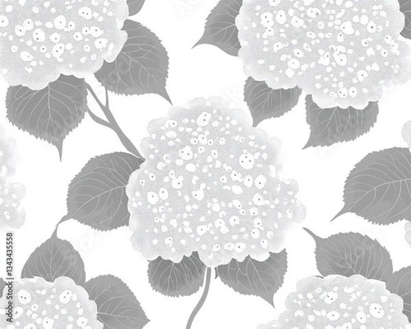 Fototapeta White hydrangea silhouettes in dotted pattern on white background