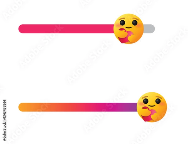 Fototapeta Instagram poll with care emojis hugging hearts on gradient bars, vector emoticon for showing expression, feeling, support, empathy, affection, emotion on social media