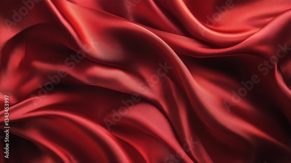 Fototapeta Vibrant Scarlet Silk Tapestry with Shimmering Threads and Texture
