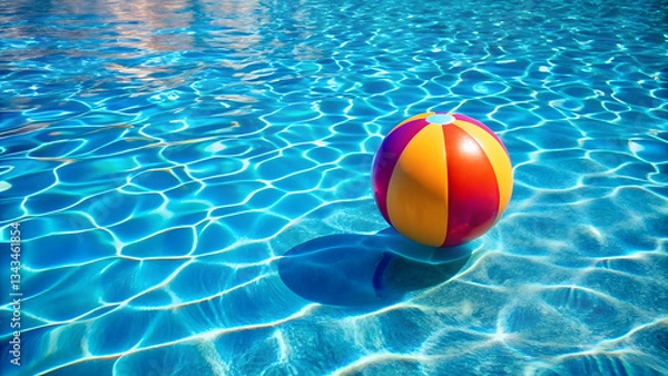 Obraz Colorful inflatable ball floating in swimming pool. Summer vacation concept