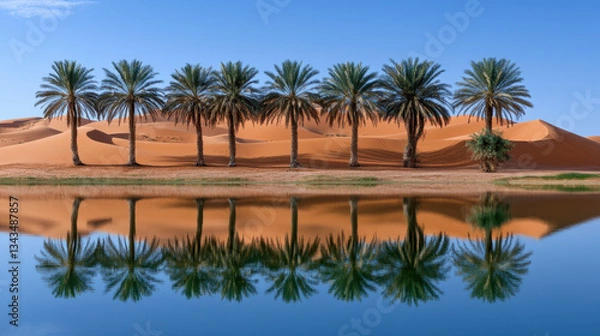 Fototapeta Palm Trees Reflected in Desert Oasis Water