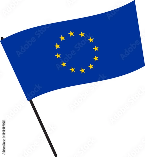 Fototapeta The flag of the European Union on a flagpole. Vector illustration with transparent background.	
