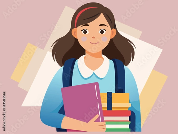 Fototapeta  Female student, with holding a book and backpack