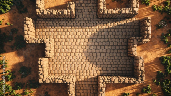 Fototapeta Aerial View of Ancient Stone Ruins in Desert