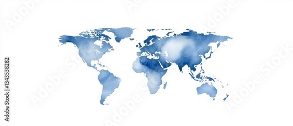 Fototapeta Artistic Blue Watercolour World Map Geographic Representation Global Cartography Visualisation