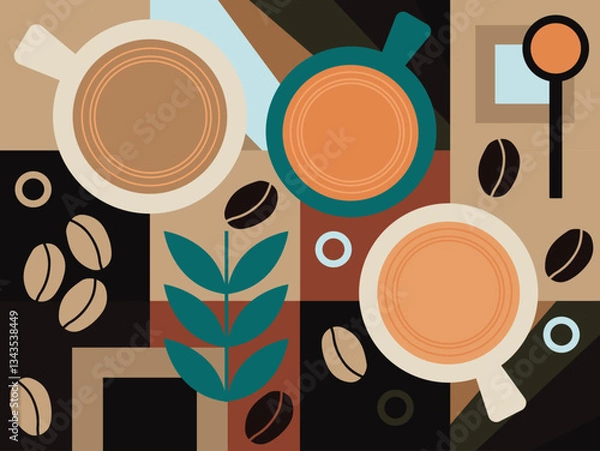 Fototapeta Vector drawing seamless pattern on the theme of coffee elements of coffee pattern for packaging poster flyer paintings abstract painting coffee tones design elements.
