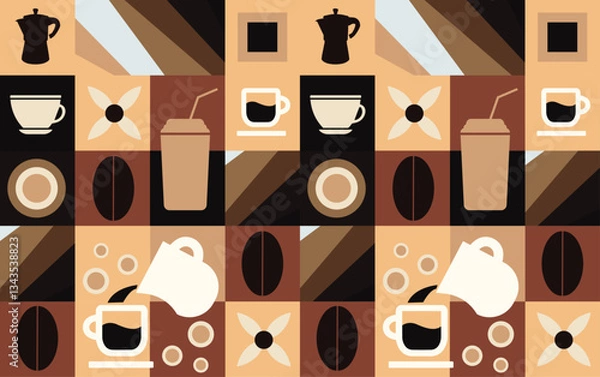 Fototapeta Vector drawing seamless pattern on the theme of coffee elements of coffee pattern for packaging poster flyer paintings abstract painting coffee tones design elements.