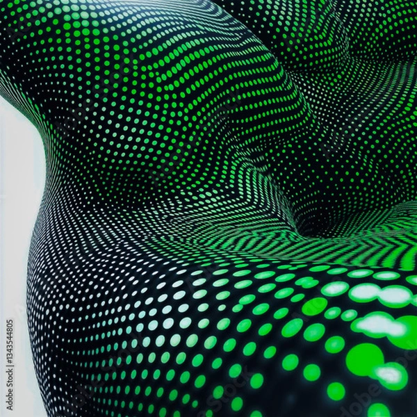 Fototapeta Swirl green and black dot abstract background. Generative AI.