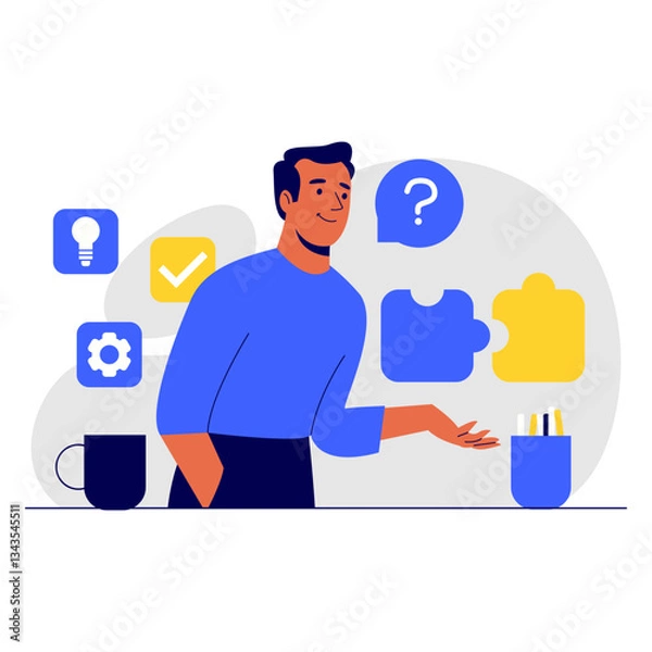 Obraz Creative Workflow Illustration with Male Character Working