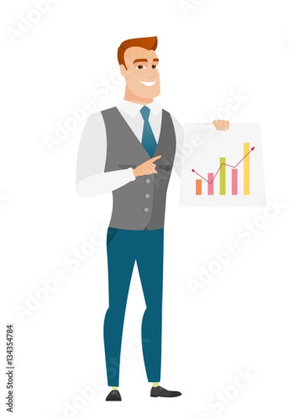 Obraz Caucasian business man showing financial chart.