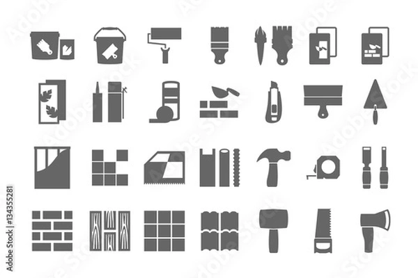 Obraz construction materials, repair icons. vector set.