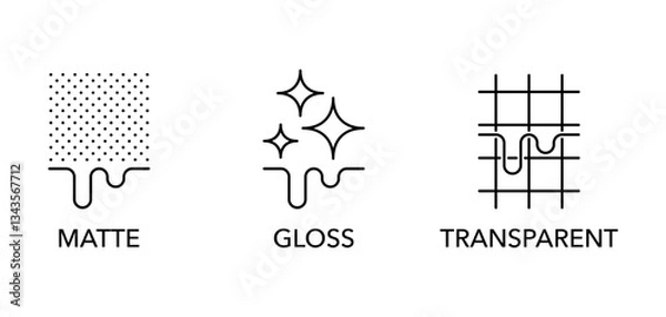 Fototapeta Matte, Gloss and Transparent - type of surface. Icons in thin line