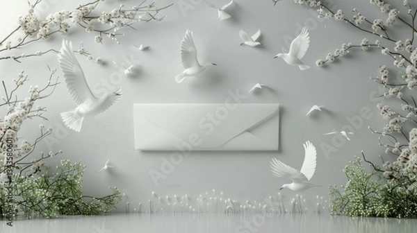 Fototapeta Floating White Envelope on a Clean Studio Backdrop